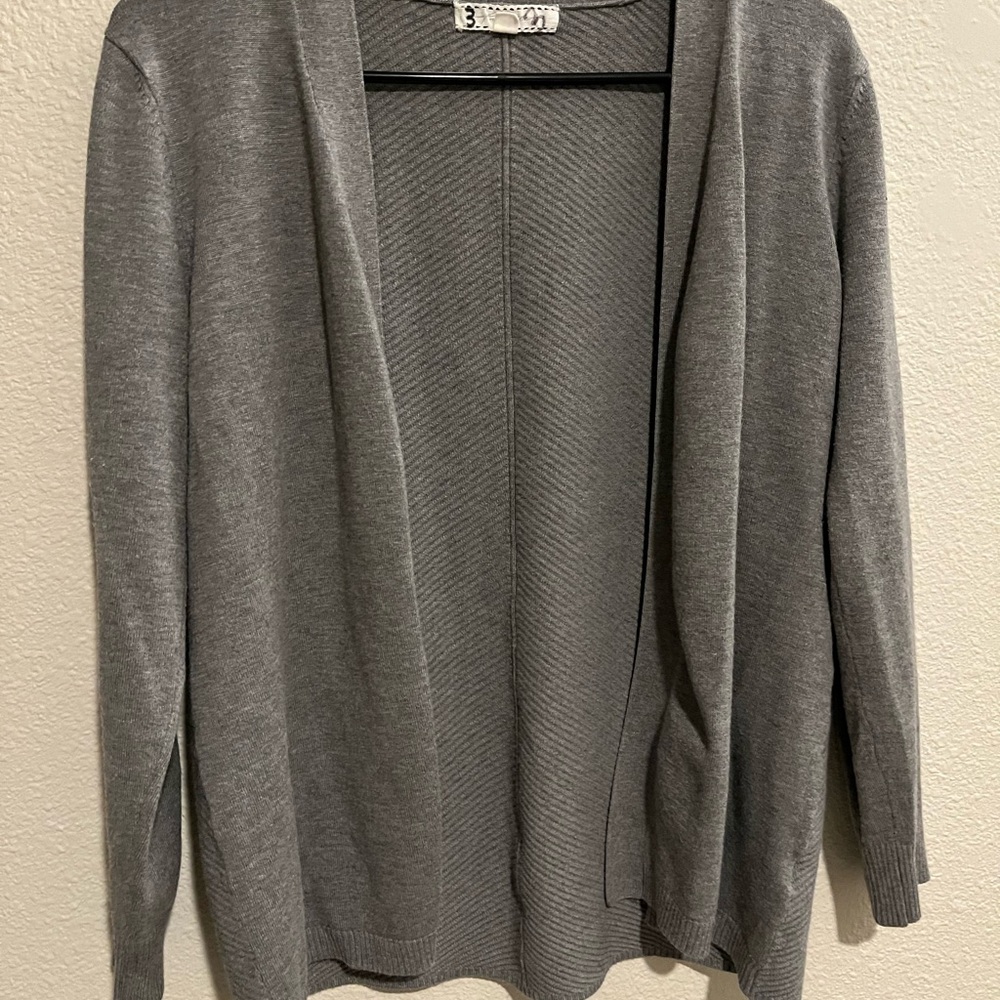 Gray Open Front Cardigan